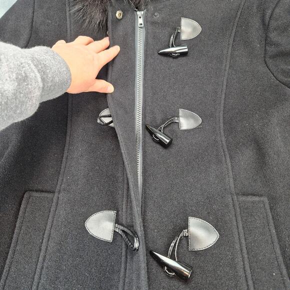 Pendleton Merino Wool Blend Hooded Fox Fur Trim Toggle Coat Parka Women's 16 - Picture 6 of 14